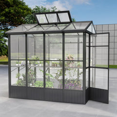 6.5x8FT Greenhouse, Polycarbonate Green House with Fully Auto Temperature Control Vent, Outdoor Full Aluminum Heavy Duty Greenhouse with Extra 7.8FT Walk-in Height for Garden Backyard, Dark Grey