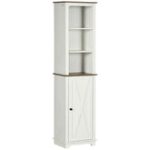 kleankin Slim Bathroom Storage Cabinet with Triple Open Shelves, Wooden Freestanding Linen Tower with Door and Shelf Adjustability, White