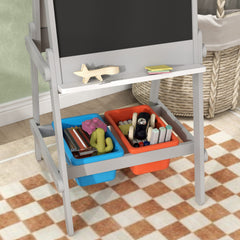Qaba Art Easel, Easel for Kids with Paper Roll, Double Sided Whiteboard & Chalkboard for Toddlers Aged 3-8 Years Old, with Painting Paper Stand, 2 Storage Boxes, Gray