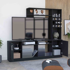 Kava Entertainment Center, Six External Shelves, Double Door Cabinet, Storage Spaces for TV´s up 37" -Black