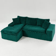 Green Turtle Velvet Versatile Sofa: Convertible Twin-Seat with Left Chaise Lounge (Left Sectional Chaise), Featuring Face-to-Face Seating, Switchable Between L-Shape and Straight Shape