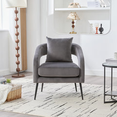 Modern Upholstered Velvet Open Back Accent Chair Barrel Dining Chair with Metal Legs, Cozy Round Sofa Leisure Lounge Club Armchair for Living Room,Bedroom Reception Dining Room and Guestroom, Charcoal