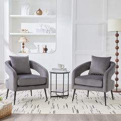 Modern Upholstered Velvet Open Back Accent Chair Barrel Dining Chair with Metal Legs, Cozy Round Sofa Leisure Lounge Club Armchair for Living Room,Bedroom Reception Dining Room and Guestroom, Charcoal