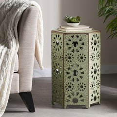 Galore 14" Side Table with Sunburst Cut Out Design, Green