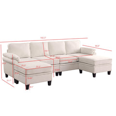 102 Inch Beige linen fabric modular combination sofa, L-shaped cloud sofa with storage space under the sofa, DIY combination for living room use