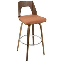 Trilogy Mid-Century Modern Barstool in Walnut and Orange Fabric by LumiSource - Set of 2