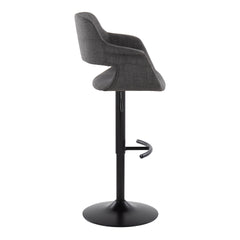 Vintage Flair Mid-Century Modern Adjustable Barstool with Swivel in Black Metal and Charcoal Fabric with Rounded "T" Footrest by LumiSource - Set of 2