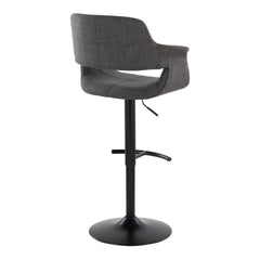 Vintage Flair Mid-Century Modern Adjustable Barstool with Swivel in Black Metal and Charcoal Fabric with Rounded "T" Footrest by LumiSource - Set of 2