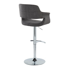 Vintage Flair Mid-Century Modern Adjustable Barstool with Swivel in Chrome Metal and Charcoal Fabric with Rounded "T" Footrest by LumiSource - Set of 2