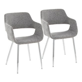 Margarite Contemporary Dining/Accent Chair in Chrome Metal and Grey Fabric by LumiSource - Set of 2