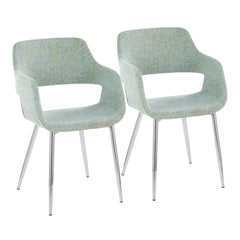 Margarite Contemporary Dining/Accent Chair in Chrome Metal and Light Green Fabric by LumiSource - Set of 2