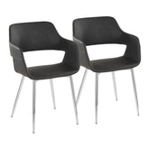 Margarite Contemporary Dining/Accent Chair in Chrome Metal and Grey Faux Leather by LumiSource - Set of 2