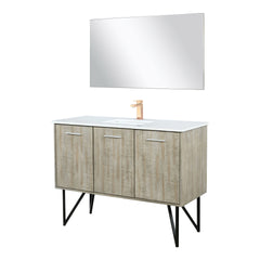 Rustic Acacia Bath Vanity 48 in. W x 20 in. D, Cultured Marble Top, Rose Gold Faucet Set and 43 in. Mirror