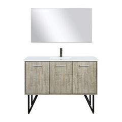 Rustic Acacia Bath Vanity 48 in. W x 20 in. D, Cultured Marble Top, Gun Metal Faucet Set and 43 in. Mirror
