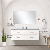 White Single Bath Vanity 48 in. W x 22 in. D, White Quartz Countertop, 43 in. Mirror and Faucet Set