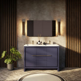 Navy Blue Double Bath Vanity 48 in. W x 20 in. D, White Quartz Top, Gun Metal Faucet Set and 43 in. Mirror