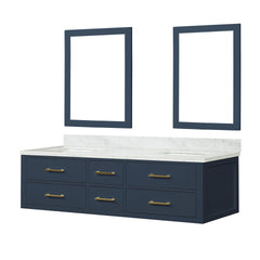 Blue Double Bath Vanity 72 in. W x 22 in. D, Carrara Marble Top, and 34 in. Mirrors