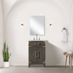 Brown Oak Single Bath Vanity 20 in. W x 18 in. D, Acrylic Countertop and 18 in. Mirror