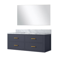 Blue Single Bath Vanity 48 in. W x 22 in. D, Carrara Marble Countertop and 43 in. Mirror
