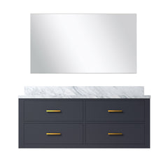 Blue Single Bath Vanity 48 in. W x 22 in. D, Carrara Marble Countertop and 43 in. Mirror