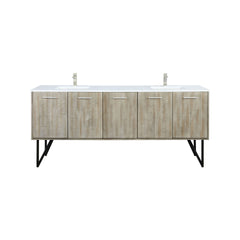 Rustic Acacia Double Bath Vanity 80 in. W x 20 in. D, White Quartz Top and Brushed Nickel Faucet Set