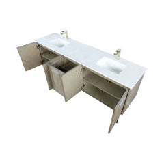 Rustic Acacia Double Bath Vanity 80 in. W x 20 in. D, White Quartz Top and Brushed Nickel Faucet Set