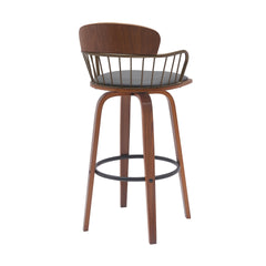 Willow 25.5" Swivel Walnut Wood Counter Stool in Gray Faux Leather with Golden Bronze Metal
