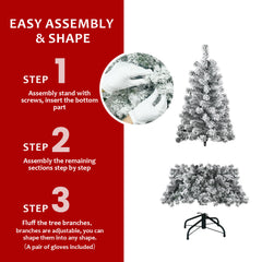 5FT Flocked Christmas Tree – Artificial Snowy Holiday Tree with 407 Tips, Full Shape PVC, Sturdy Metal Stand, Winter Wonderland Decoration for Home, Office, or Apartment