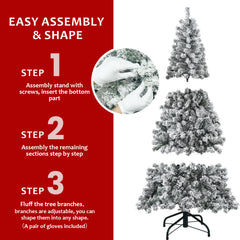 5FT Flocked Christmas Tree – Artificial Snowy Holiday Tree with 407 Tips, Full Shape PVC, Sturdy Metal Stand, Winter Wonderland Decoration for Home, Office, or Apartment
