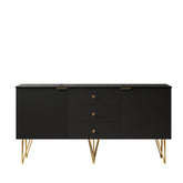 GEMA 60" Freestanding Black Plywood Cabinet with 3 Drawers and 2 Doors, Black Sintered Stone Top, NO Basin, NO Faucet and Sink Cover