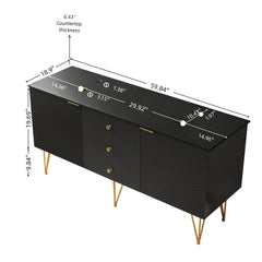 GEMA 60" Freestanding Black Plywood Cabinet with 3 Drawers and 2 Doors, Black Sintered Stone Top, NO Basin, NO Faucet and Sink Cover