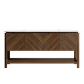 INDIGO 60'' Freestanding Cabinet with 4 Doors&Open Shelf, Carrara White Sintered Stone Top, NO Basin, NO Faucet and Drain, Dark Walnut Woodgrain