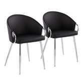 Claire Contemporary/Glam Chair in Chrome and Black Faux Leather by LumiSource - Set of 2