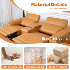 Power Recliner Sofa Set, Reclining Sectional Sofa with Adjustable Headrest & Power Recline, Breathable Leather with Storage Console & USB Ports, Easy Assembly Living Room Furniture Sets