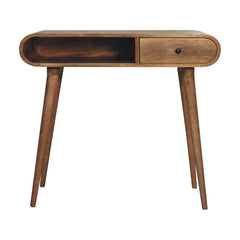 Solid Wood Curved Writing Desk, 1- Drawer, 1 Open Slot, Chestnut, Brown