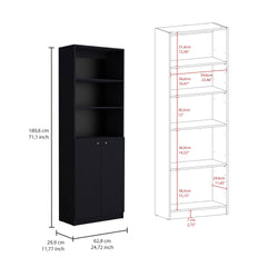 Home 2-Door Bookcase, Modern Storage Unit with Dual Doors and Multi-Tier Shelves