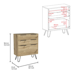 Augusta Dresser, Hairpin Legs, Three Drawers, Superior Top -Light Oak