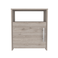Nordico Nightstand , End Table, Side Table One Shelf, Single Door Cabinet, Metal Handle -Light Gray