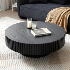 BLACK MDF coffee table 39.37inch Modern Handcraft Drum Coffee Table Round Wood Coffee Table for Living Room, Apartment(Same Sku:W876P252816)