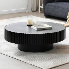 BLACK MDF coffee table 39.37inch Modern Handcraft Drum Coffee Table Round Wood Coffee Table for Living Room, Apartment(Same Sku:W876P252816)