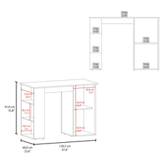 Allen 47" Wide Kitchen Island One Cabinet and Five Shelves, Bar Table, Dinning Table. Pub Table White- Natural Oak