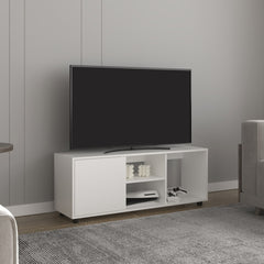 Adel 51" Wide Tv Stand with One Door Cabinet , Four Open Shelves, Cable Management, Living Room, Tv Room White