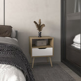 Wenden 21" High Nightstand, One Drawer, One Open Shelf, Natural Oak, White