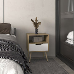 Wenden 21" High Nightstand, One Drawer, One Open Shelf, Natural Oak, White