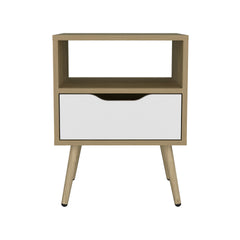 Wenden 21" High Nightstand, One Drawer, One Open Shelf, Natural Oak, White