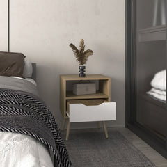 Wenden 21" High Nightstand, One Drawer, One Open Shelf, Natural Oak, White