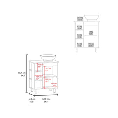 Allegra Vessel Sink Vanity With One Door Storage And Open Shelves, Freestanding Bathroom Cabinet, White