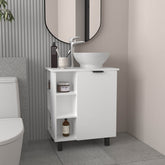 Allegra Vessel Sink Vanity With One Door Storage And Open Shelves, Freestanding Bathroom Cabinet, White