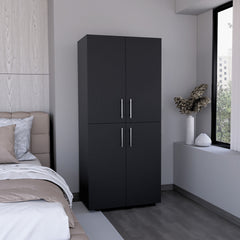 Hazel 70" High Four-Door Armoire Wardrove Closet Cabinet, Six Shelves and Two Hanging Rods, Bedroom Clothes Storage Cabinet Organizer Black