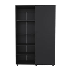 Eco High One Door Freestanding Armoire With Hanging Rod And Interior Shelves, Compact Bedroom Wardrobe, Black